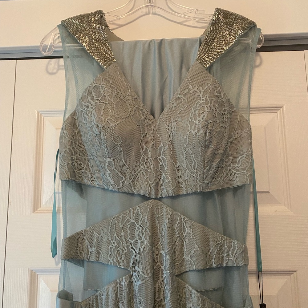 Alberto Makali Elegant Lace Dress in Blue and Silver